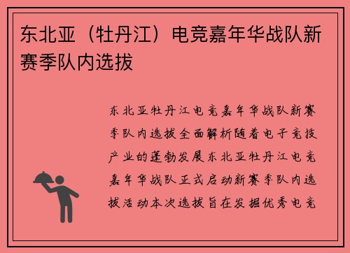 东北亚（牡丹江）电竞嘉年华战队新赛季队内选拔