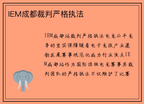 IEM成都裁判严格执法
